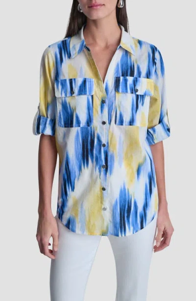 Dkny Printed Roll-tab Cuff Cotton Button-up Shirt In Blue