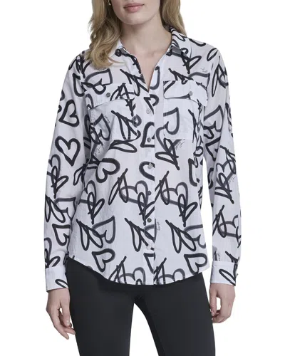 Dkny Printed Roll Tab Shirt In White