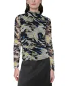 Dkny Printed Ruched Mesh Top In Abstract Tiger