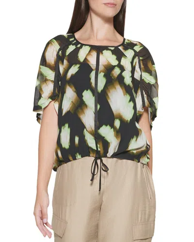 Dkny Printed Ruched Top In Green