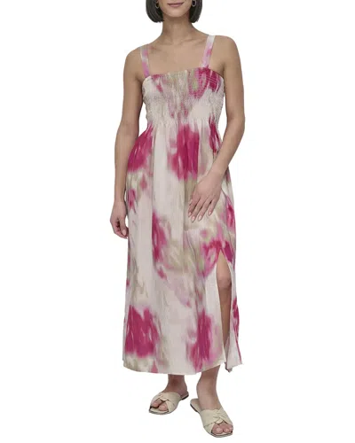 Dkny Printed Rumpled Voile Dress In Watercolor In Pink
