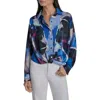 Dkny Printed Satin Button-up Shirt In Blue