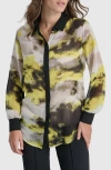Dkny Printed Semisheer Chiffon Button-up Top In Geo Storm Pattern