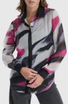 Dkny Printed Semisheer Chiffon Button-up Top In Grey Geod
