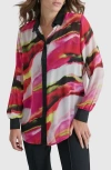 Dkny Printed Semisheer Chiffon Button-up Top In Mlti Geode