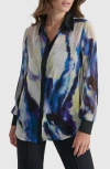 Dkny Printed Semisheer Chiffon Button-up Top In Vertical Wave