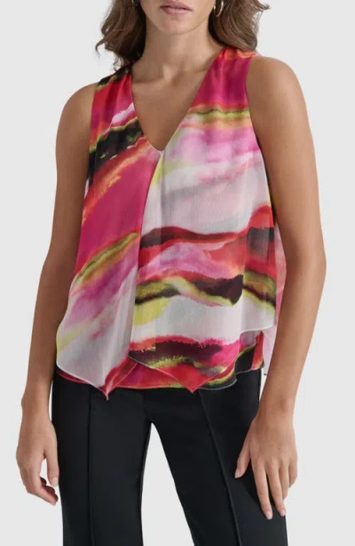 Dkny Printed Sleeveless Chiffon Top In Mlti Geode