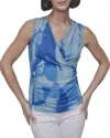 Dkny Printed Surplice Top In Blue
