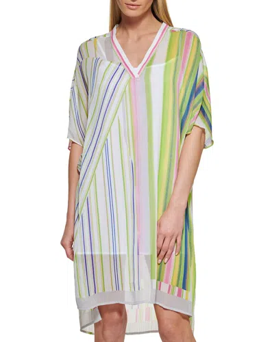 Dkny Printed V-neck Dress In Metallic