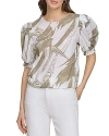 Dkny Printed Voile Puff Sleeve Top In Abs Brshst