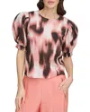 Dkny Abstract Print Puff Sleeve Voile Top In Abstract Dot