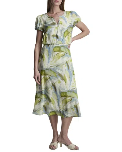 Dkny Printed Voile Tiered Tie-neck Dress In Green