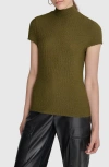 Dkny Short Sleeve Mock Neck Knit Top In Dark Olive