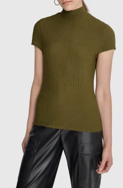 Dkny Pucker Knit Top In Dark Olive