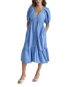 Dkny Puff Sleeve Midi Dress In Blue Bell