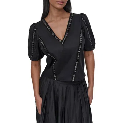 Dkny Puff Sleeve Grommet Detail Cotton Voile Shirt