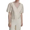 Dkny Puff Sleeve Grommet Detail Cotton Voile Shirt In Neutral