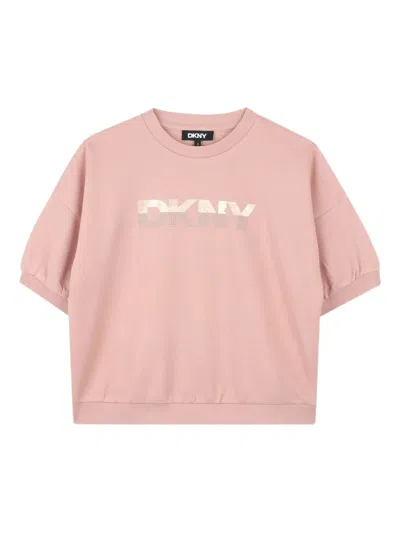 Dkny Kids' Puff-sleeve Logo-print T-shirt In Pink