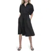 Dkny Puff Sleeve Midi Shirtdress In Black