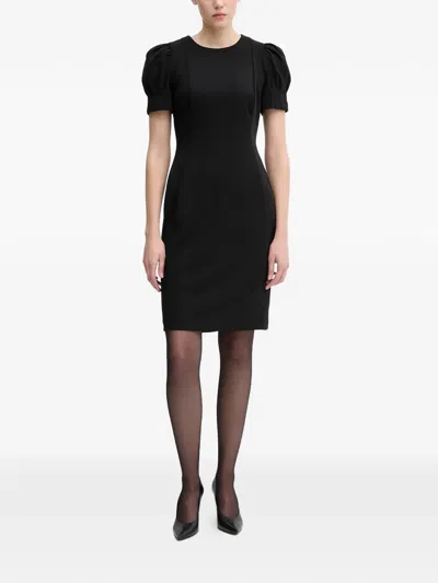 Dkny Puff-sleeve Mini Dress In Black