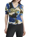 Dkny Puff Sleeve Printed Top In Multi