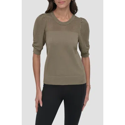Dkny Puff Sleeve Sweater In Utility Green