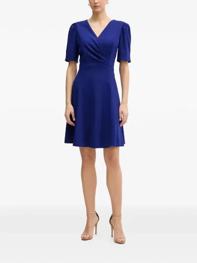 Dkny Puff-sleeve V-neck Mini Dress In Blue
