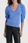 Dkny Puff Sleeve V-neck Sweater In Blue Bell