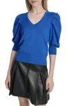 Dkny Puff Sleeve V-neck Sweater In Blue