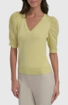 Dkny Puff Sleeve V-neck Sweater In Daffodil