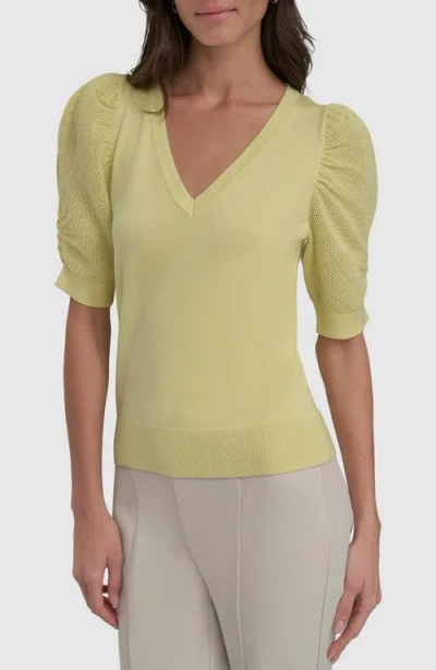 Dkny Puff Sleeve V-neck Jumper In Daffodil