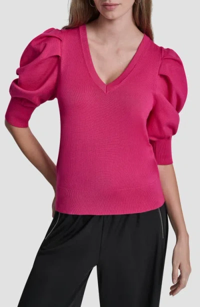 Dkny Puff Sleeve V-neck Sweater In Multi