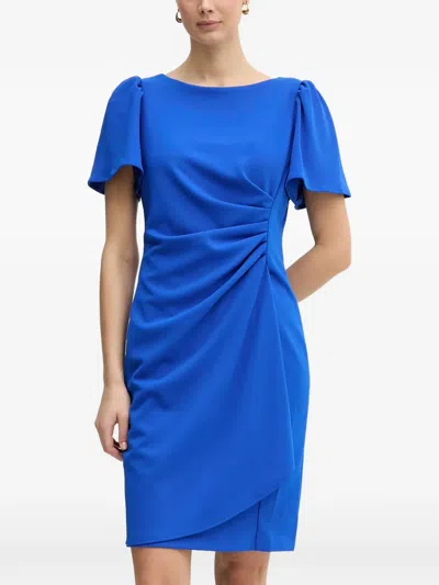 Dkny Puffed Sleeve Gathered Dress In Blue