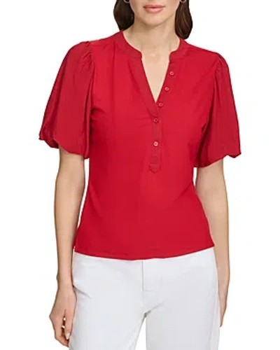 Dkny Puffed Sleeve Top In Red