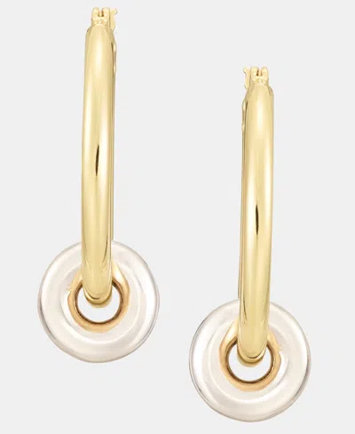 Dkny Puffy Rondelle Bead Charm Hoop Earrings In Gold