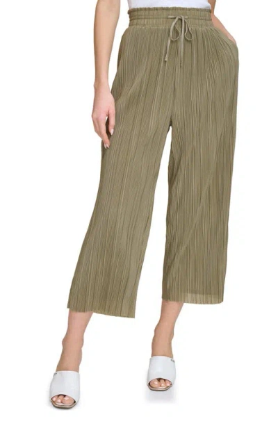 Dkny Pull-on Crop Wide Leg Plissé Pants In Green