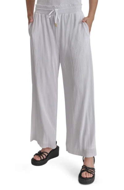 Dkny Pull-on Crop Wide Leg Plissé Trousers In White