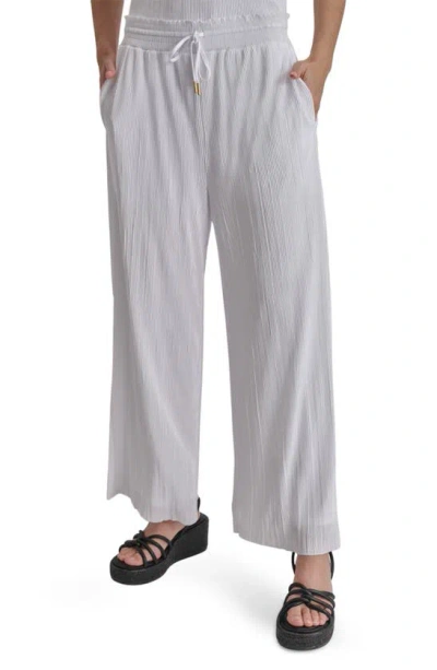 Dkny Pull-on Crop Wide Leg Plissé Pants In White