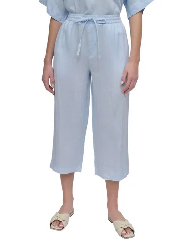 Dkny Pull On Straight Leg Linen Pant In Blue