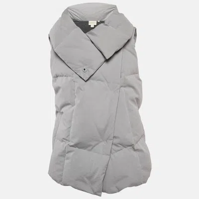 Pre-owned Dkny Pure  Grey Cotton Blend Quilted Down Vest M