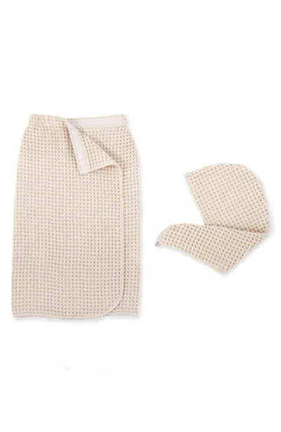 DKNY DKNY PURE PURE YARN DYED COTTON WAFFLE BODY WRAP & HAIR WRAP SET