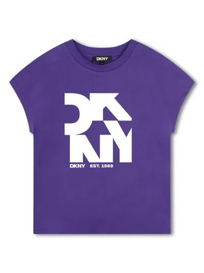 Dkny Kids' Logo-print Cotton T-shirt In Purple