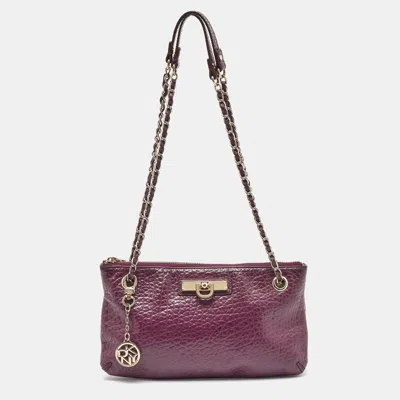 Pre-owned Dkny Purple Leather Lock Chain Shoulder Bag