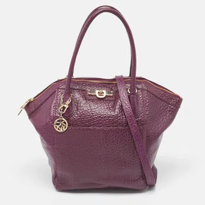 Dkny Purple Textured Leather Logo Zip Satchel