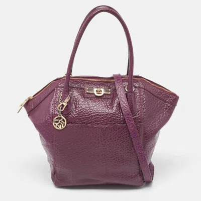 Pre-owned Dkny Purple Textured Leather Logo Zip Satchel