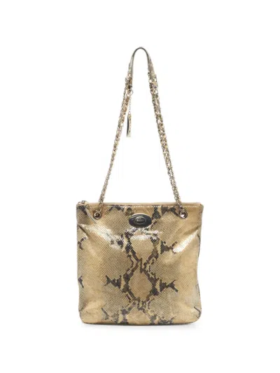 Pre-owned Dkny Python-embossed Chain Shoulder Bag In Neutral