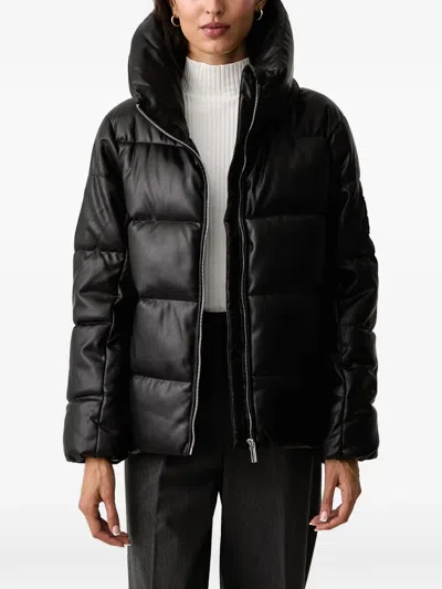 Dkny Quilted Faux-leather Jacket In Black