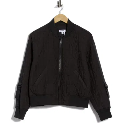 Dkny Quilted Logo Bomber Jacket In Black