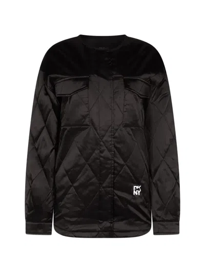 Dkny Quilted Satin-finish Jacket In Black