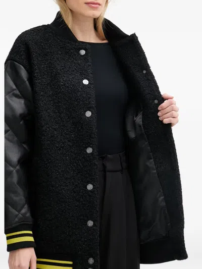 Dkny Quilted-sleeve Boucle Jacket In Black